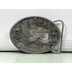 Colorado Belt Buckle 1986 USA C+J Inc Eagle Landscape Mountains Vintage